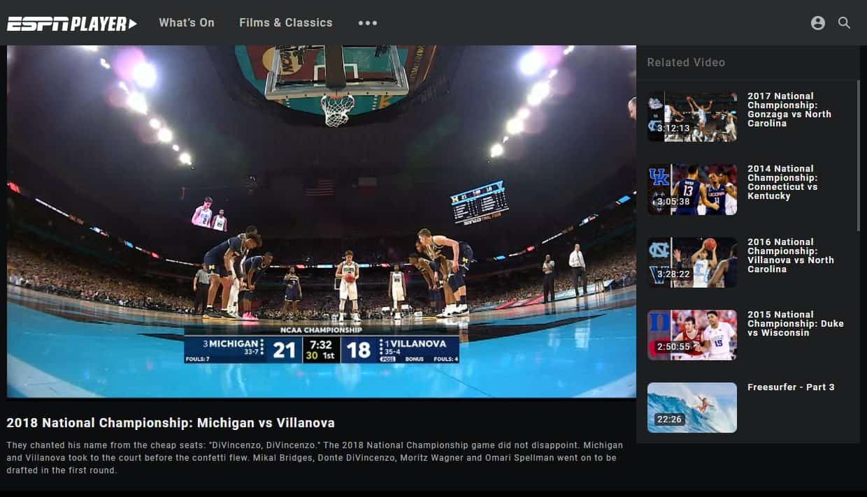 NCAA Streaming ESPN Player